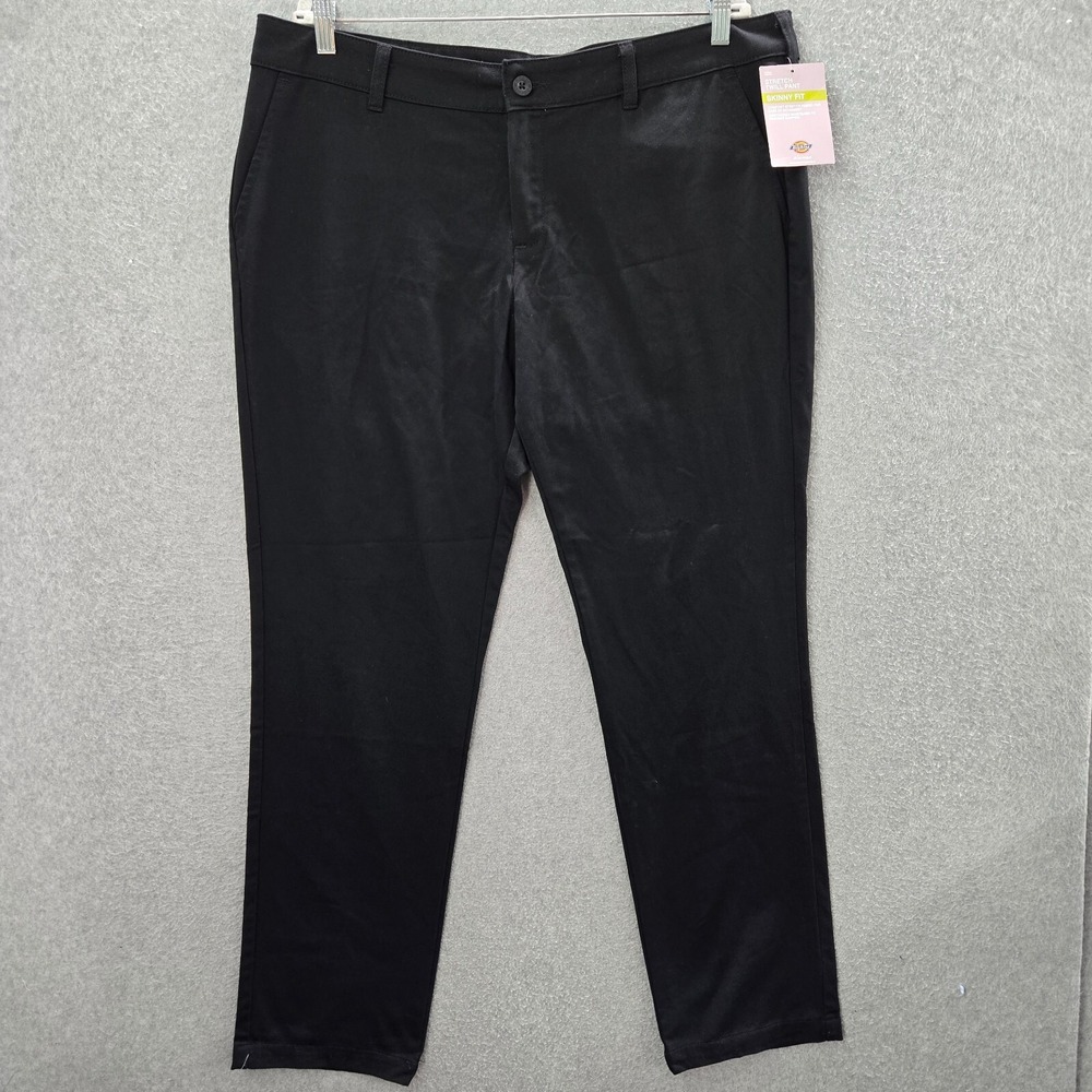 Dickies Women Pants 18 Black Chino Skinny Stretch Twill 32" Inseam NWT